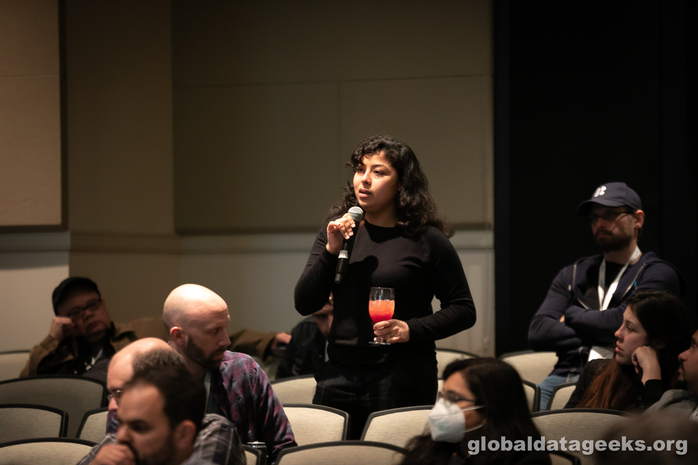 Santona Tuli on the mic with Andy Petrella, Alex Law, and Chad Sanderson